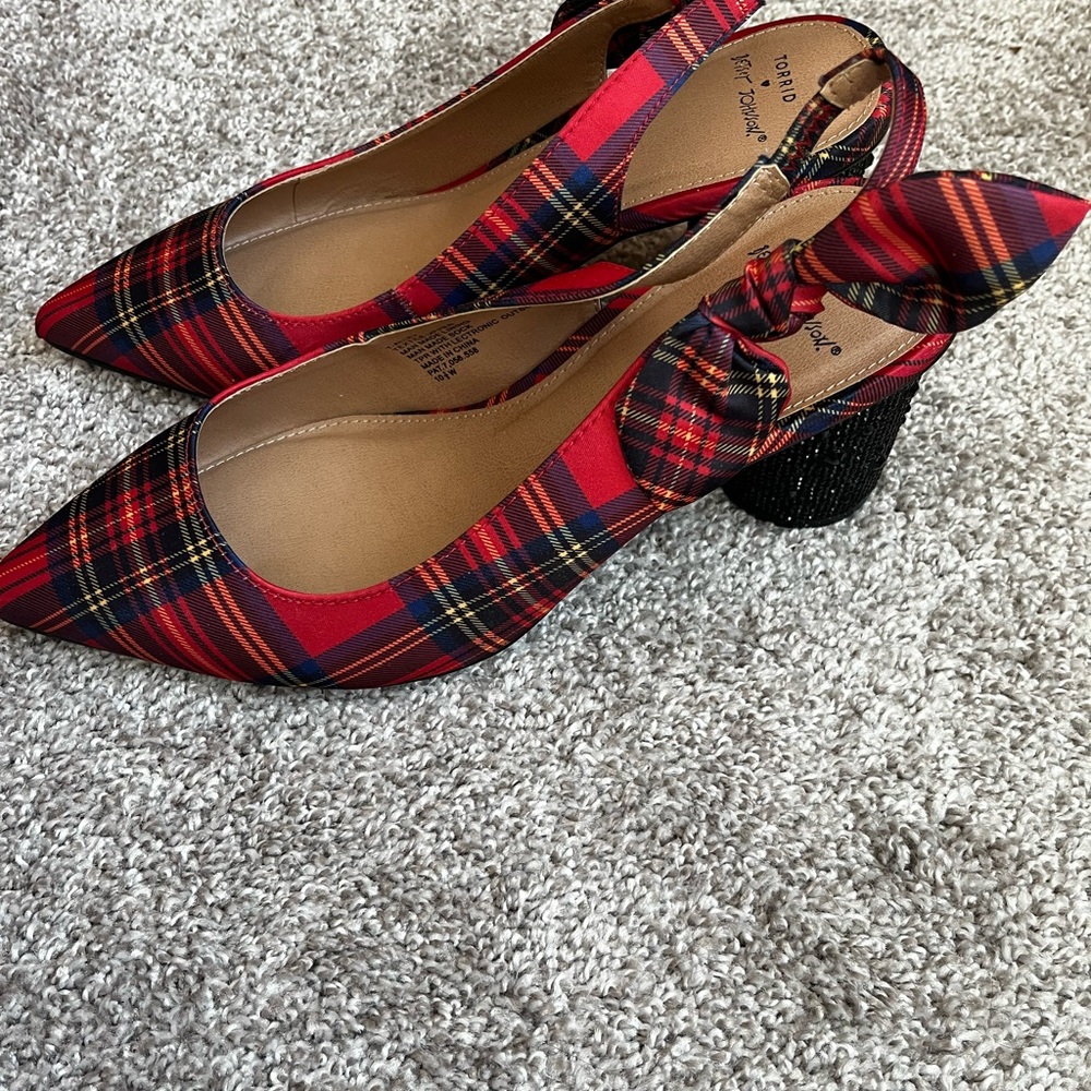 Betsey Johnson Torrid Red Plaid Chunky Sequin Heels 10 1/2